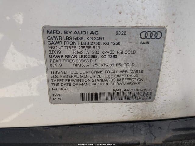2022 AUDI Q5 PREMIUM PLUS 45 TFSI S LINE QUATTRO S TRONIC 9