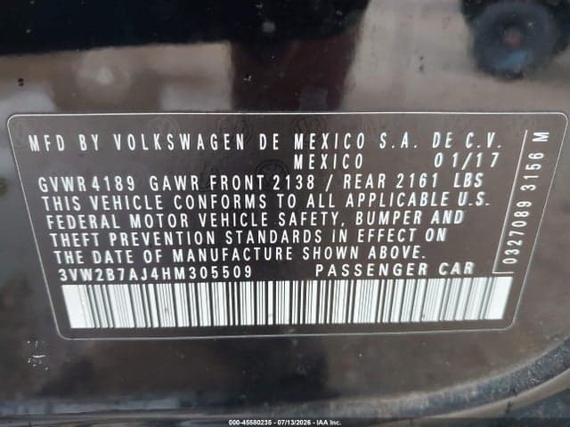 2017 VOLKSWAGEN JETTA 1.4T S 9