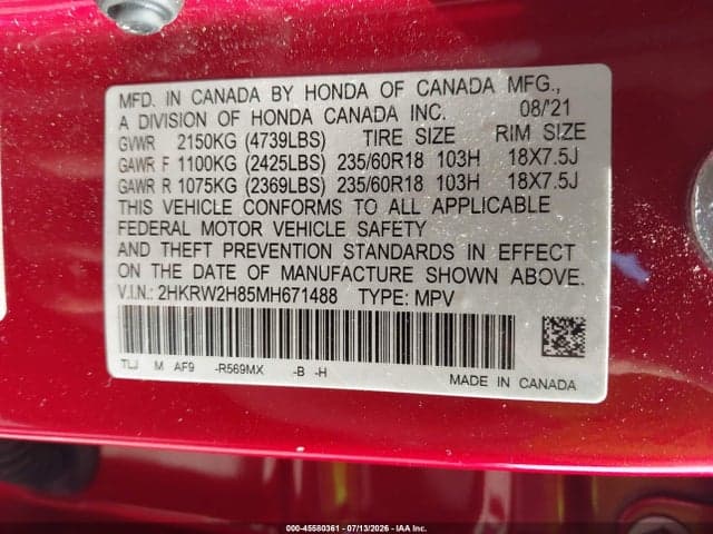 2021 HONDA CR-V AWD EX-L 9