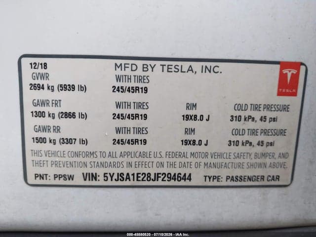 2018 TESLA MODEL S 100D/75D/P100D 9