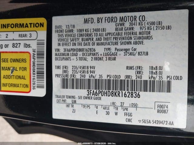 2019 FORD FUSION SE 9
