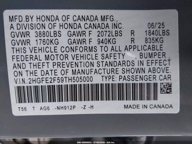 2026 HONDA CIVIC SPORT 9