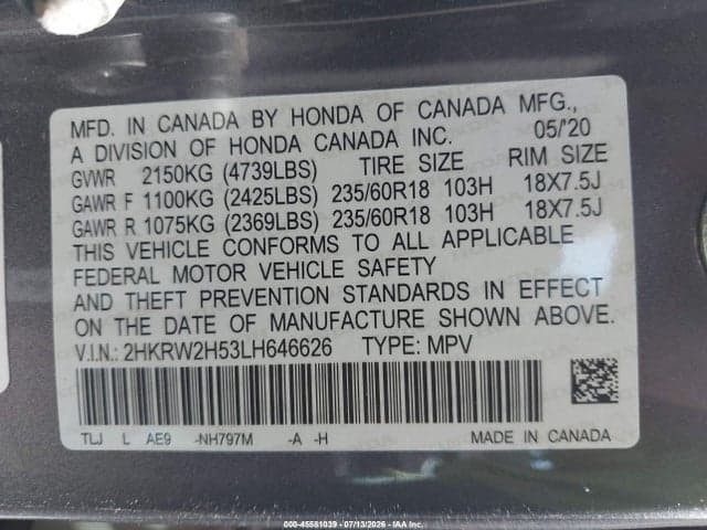 2020 HONDA CR-V AWD EX 9