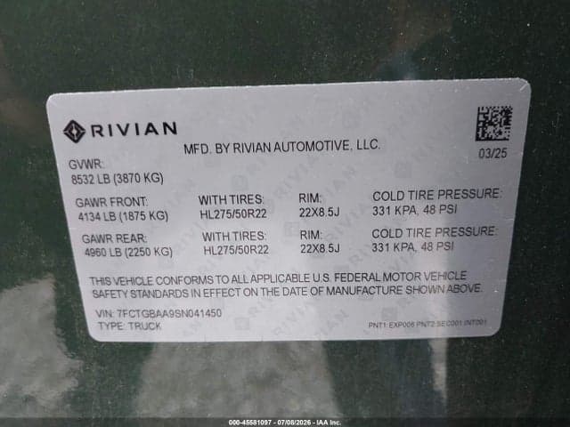 2025 RIVIAN R1T ADVENTURE DUAL MOTOR LARGE PACK/ADVENTURE DUAL MOTOR MAX PACK 9