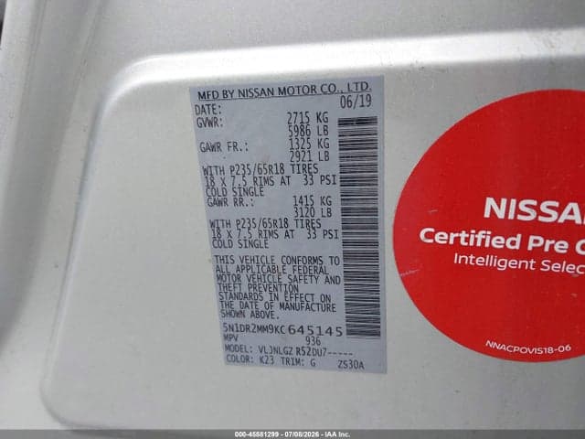 2019 NISSAN PATHFINDER SL 9