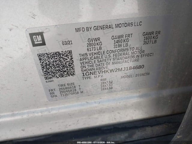 2021 CHEVROLET TRAVERSE AWD LT LEATHER 9
