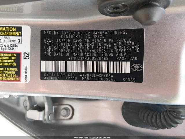 2020 TOYOTA CAMRY HYBRID XLE 9