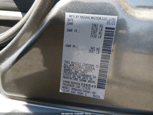 2025 NISSAN ALTIMA SV FWD 9