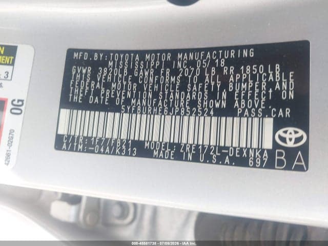 2018 TOYOTA COROLLA LE 9