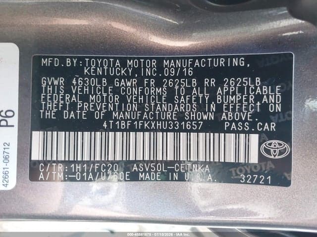 2017 TOYOTA CAMRY LE 9