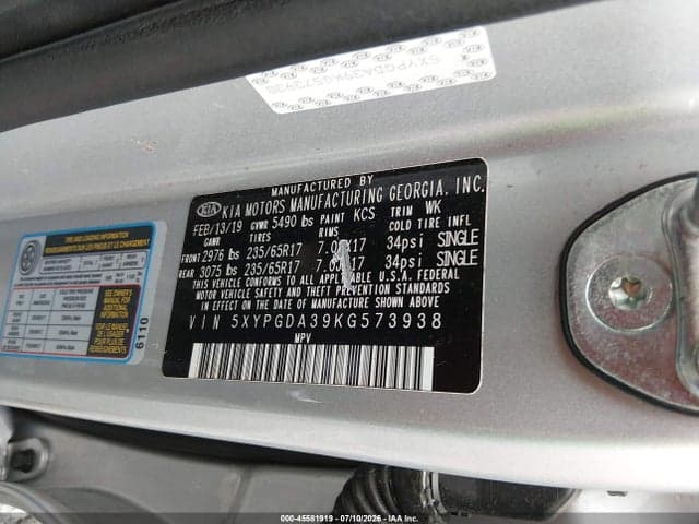 2019 KIA SORENTO 2.4L LX 9