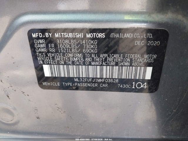 2021 MITSUBISHI MIRAGE G4 CARBONITE EDITION/ES/LE 9