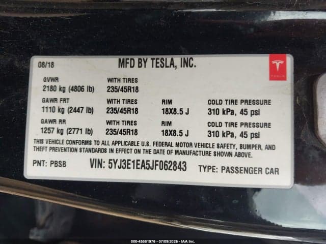2018 TESLA MODEL 3 LONG RANGE/MID RANGE 9