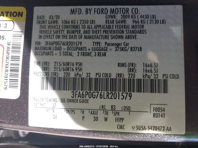 2020 FORD FUSION S 9