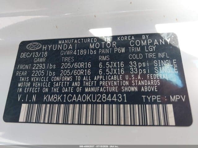 2019 HYUNDAI KONA SE 9