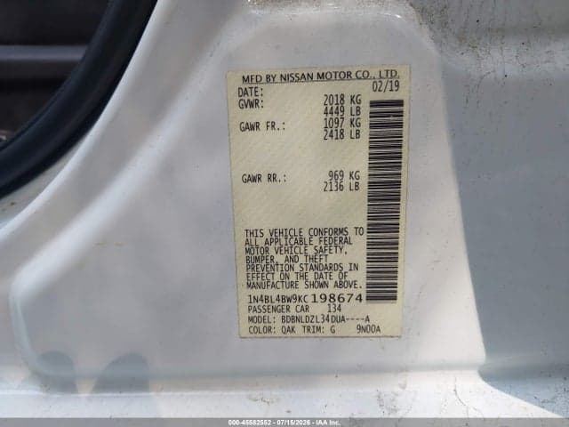 2019 NISSAN ALTIMA 2.5 S 9
