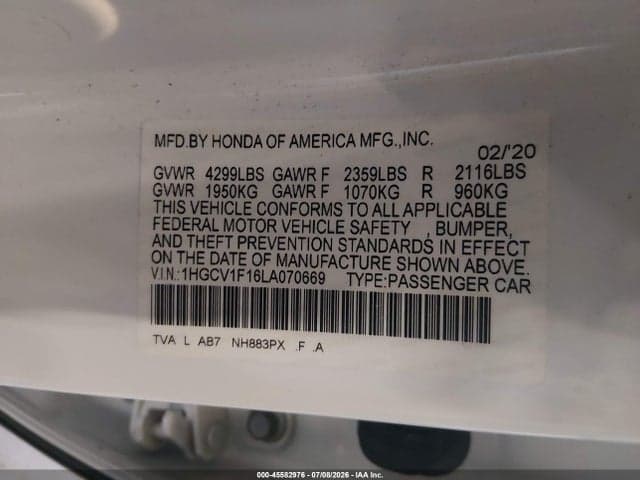 2020 HONDA ACCORD LX 9