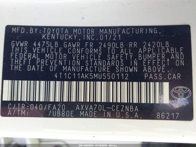 2021 TOYOTA CAMRY LE 9