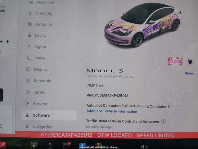 2019 TESLA MODEL 3 LONG RANGE/MID RANGE/STANDARD RANGE/STANDARD RANGE PLUS 7