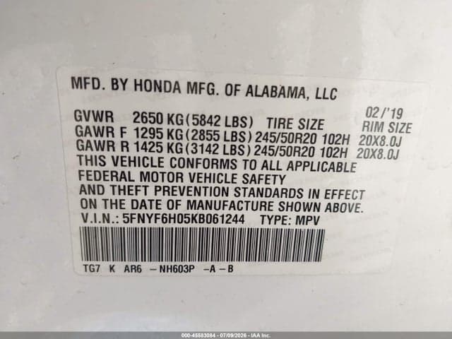 2019 HONDA PILOT ELITE 9