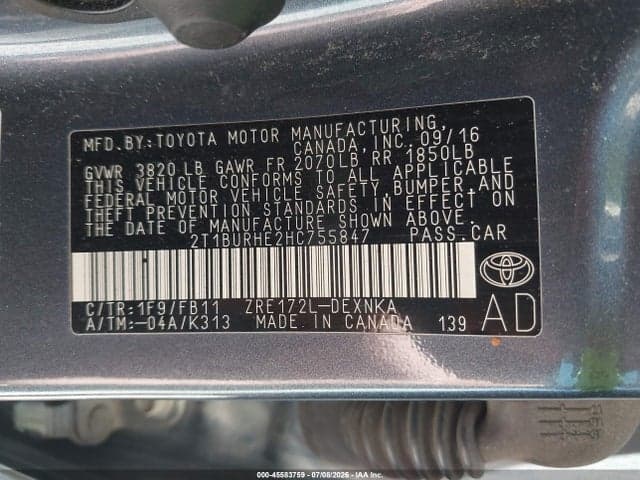 2017 TOYOTA COROLLA LE 9