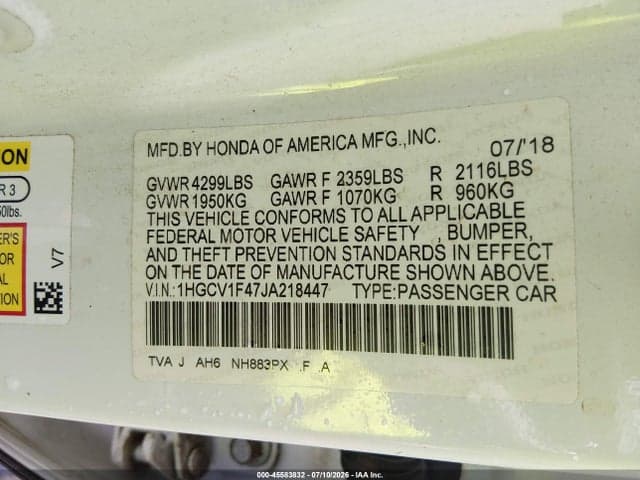 2018 HONDA ACCORD EX 9