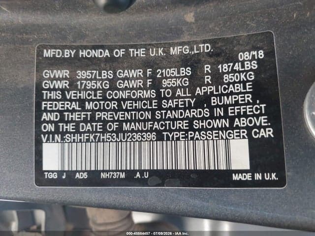 2018 HONDA CIVIC EX 9