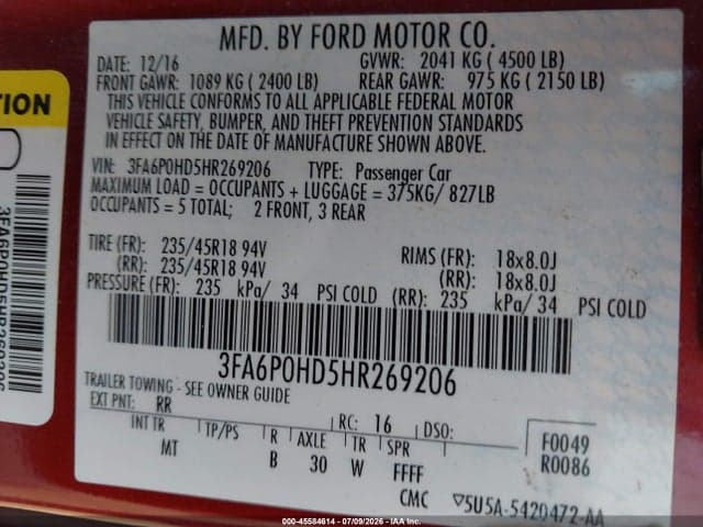 2017 FORD FUSION SE 9