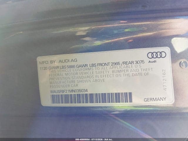 2021 AUDI S7 SPORTBACK PRESTIGE TFSI QUATTRO TIPTRONIC 9