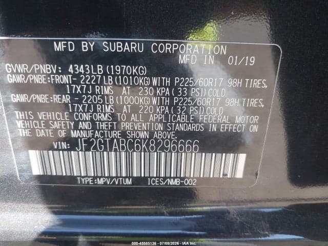 2019 SUBARU CROSSTREK 2.0I 9