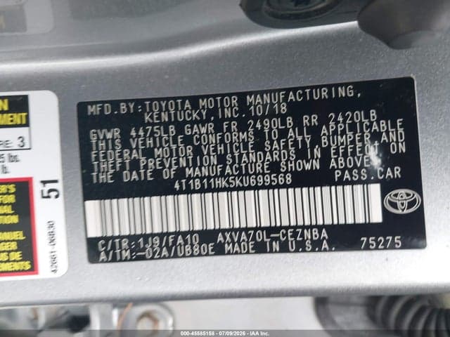 2019 TOYOTA CAMRY LE 9