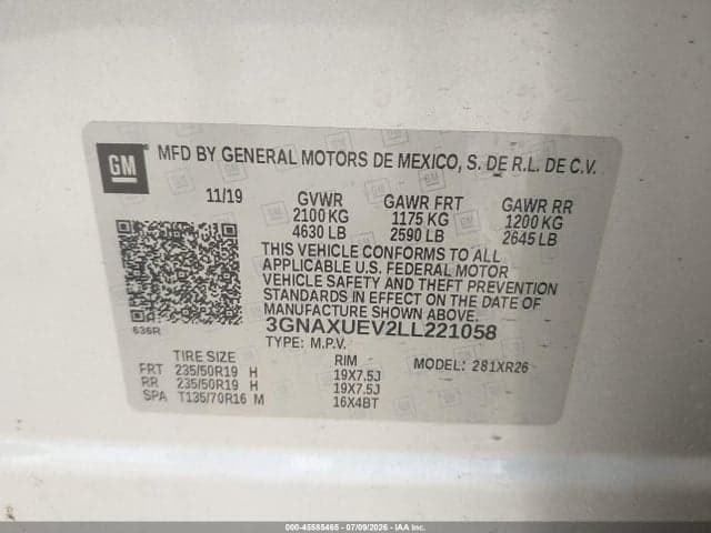 2020 CHEVROLET EQUINOX AWD LT 1.5L TURBO 9