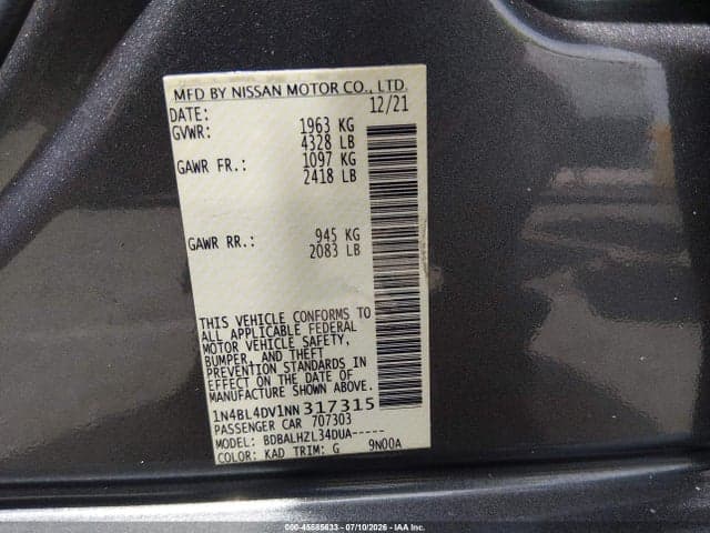 2022 NISSAN ALTIMA SV FWD 9