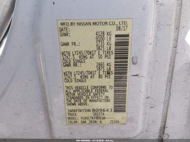 2017 NISSAN NV CARGO NV2500 HD SV V6 9