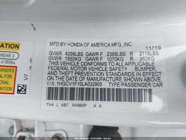 2020 HONDA ACCORD LX 9
