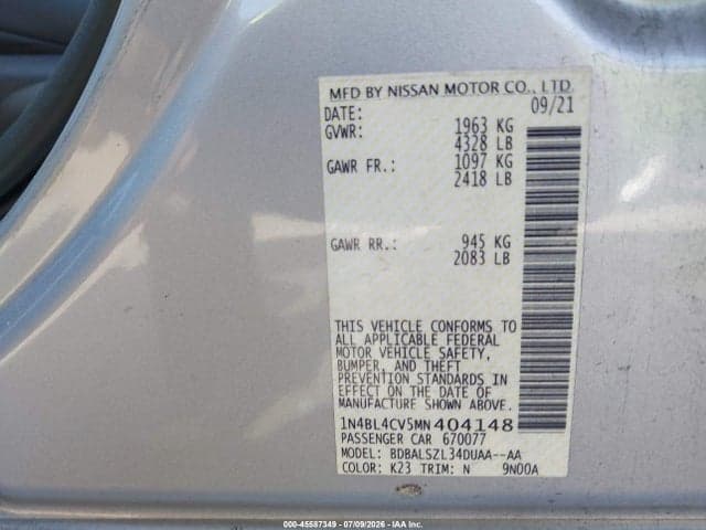 2021 NISSAN ALTIMA SR FWD 9