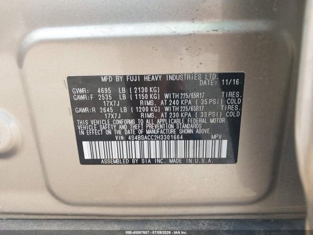 2017 SUBARU OUTBACK 2.5I PREMIUM 9