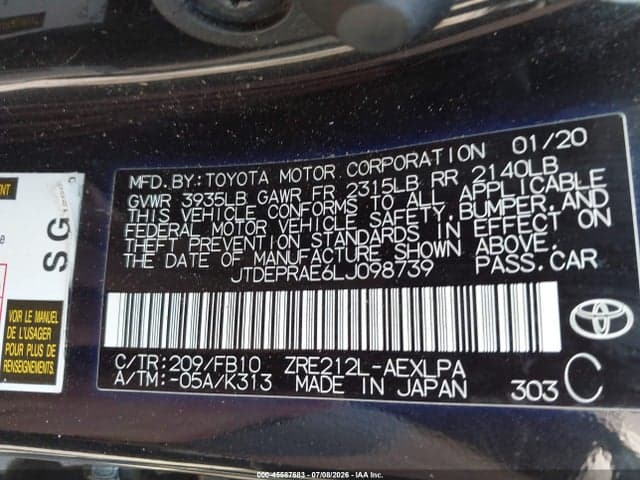 2020 TOYOTA COROLLA LE 9