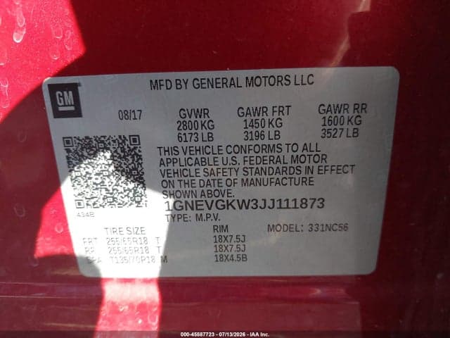 2018 CHEVROLET TRAVERSE 1LT 9