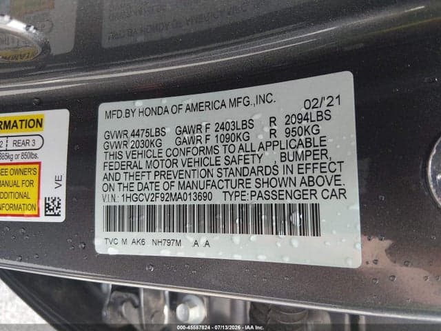 2021 HONDA ACCORD TOURING 9