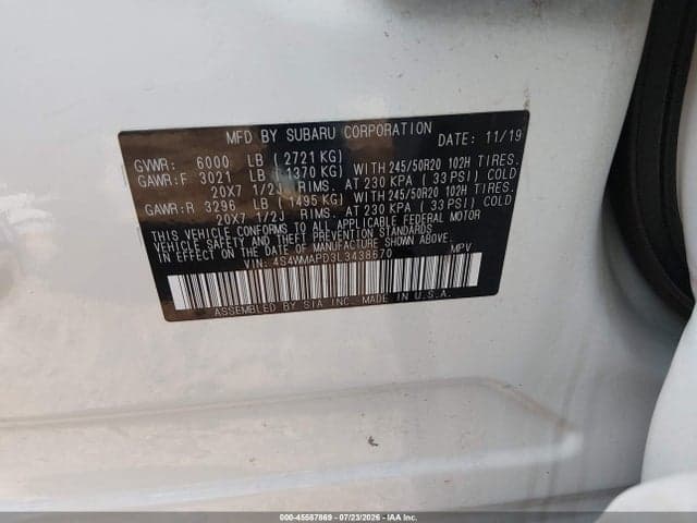 2020 SUBARU ASCENT LIMITED 9