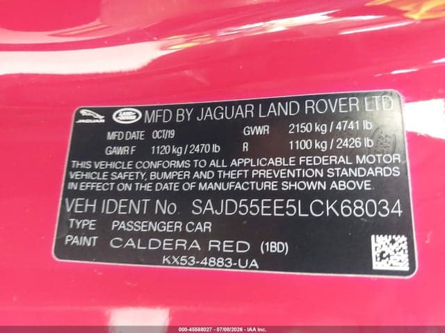 2020 JAGUAR F-TYPE R AWD AUTOMATIC 9