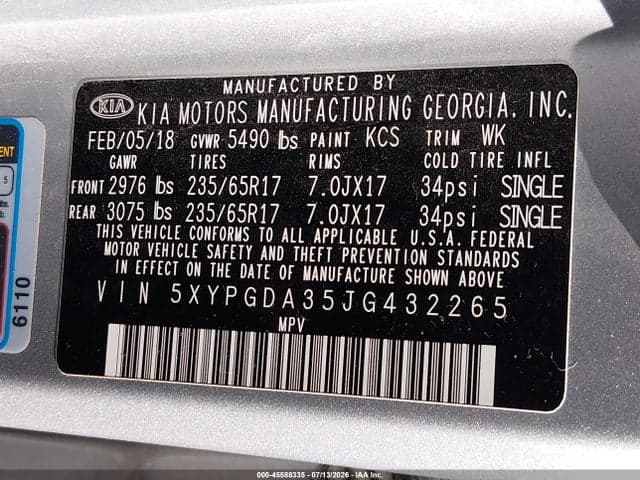 2018 KIA SORENTO 2.4L LX 9
