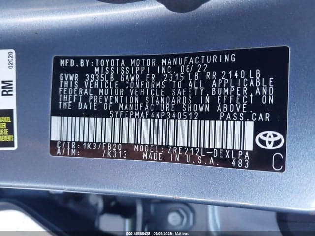 2022 TOYOTA COROLLA LE 9
