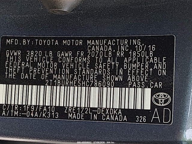 2017 TOYOTA COROLLA L 9