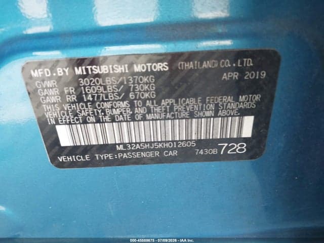 2019 MITSUBISHI MIRAGE GT 9