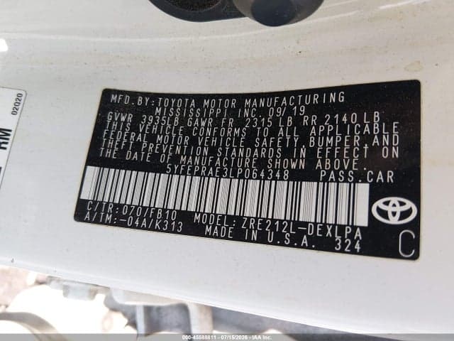 2020 TOYOTA COROLLA LE 9