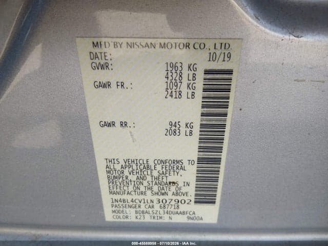 2020 NISSAN ALTIMA SR FWD 9