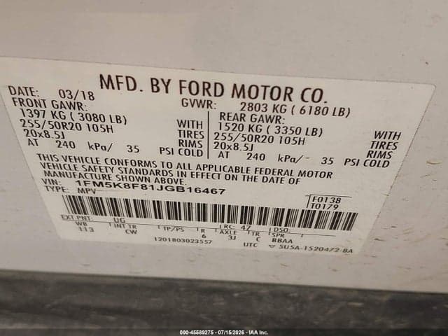 2018 FORD EXPLORER LIMITED 10