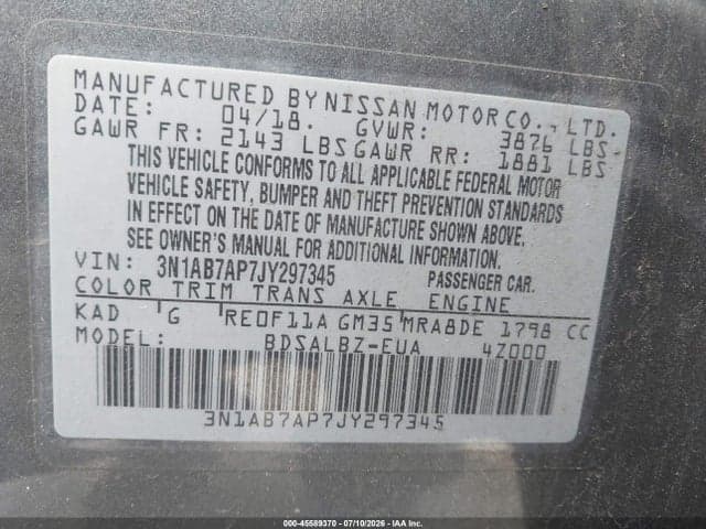 2018 NISSAN SENTRA S 9